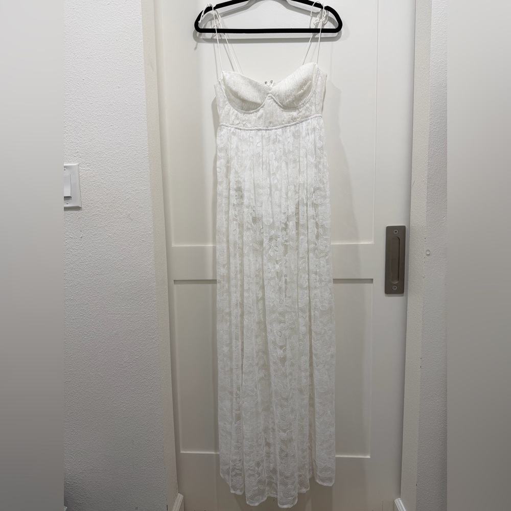 For Love & Lemons White Sheer Lace Wedding Dress - Picture 2 of 6